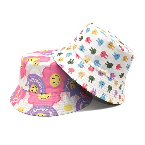 Women's Commute Smiley Face Printing Flat Eaves Bucket Hat