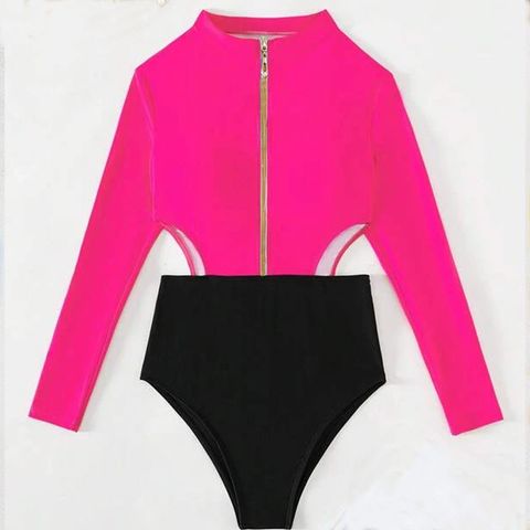 Women's Fashion Color Block Hollow Out One Piece