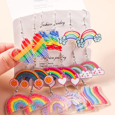 1 Pair Cute Rainbow Heart Shape Butterfly Plastic Zinc Alloy Drop Earrings