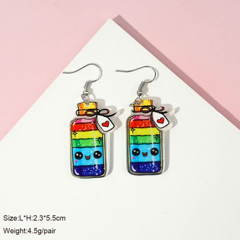 1 Pair Cute Milky Tea Bottle Letter Rainbow Arylic Drop Earrings