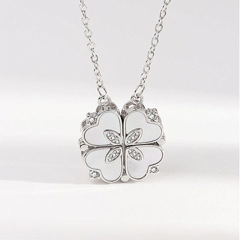 Sweet Pastoral Four Leaf Clover Titanium Steel Inlay Zircon Charms Pendant Necklace