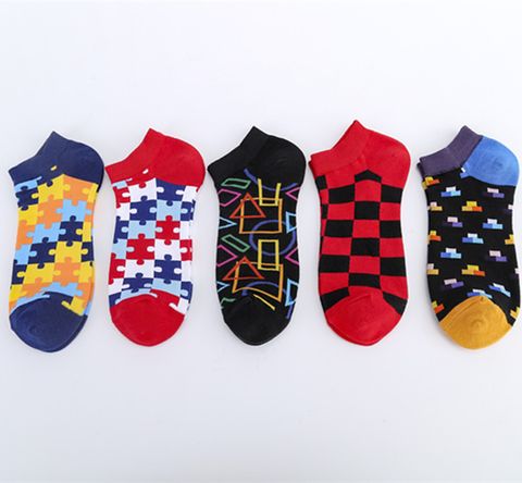 Unisex Casual Color Block Cotton Printing Ankle Socks A Pair