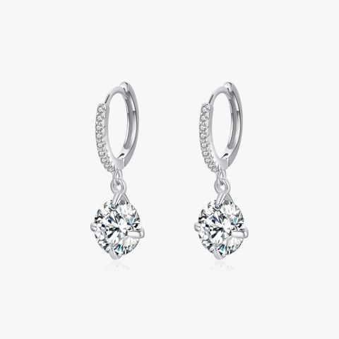 1 Pair Elegant Luxurious Round Plating Inlay Sterling Silver Zircon Rhodium Plated Drop Earrings