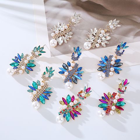1 Pair Exaggerated Luxurious Geometric Multicolor Imitation Pearl Alloy Rhinestone Drop Earrings