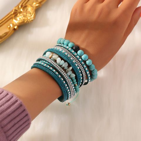 Casual Ethnic Style Stone Turquoise Stone Inlay Rhinestones Women's Wristband