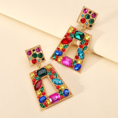 1 Pair Retro Lady Simple Style Trapezoid Plating Alloy Artificial Gemstones Drop Earrings