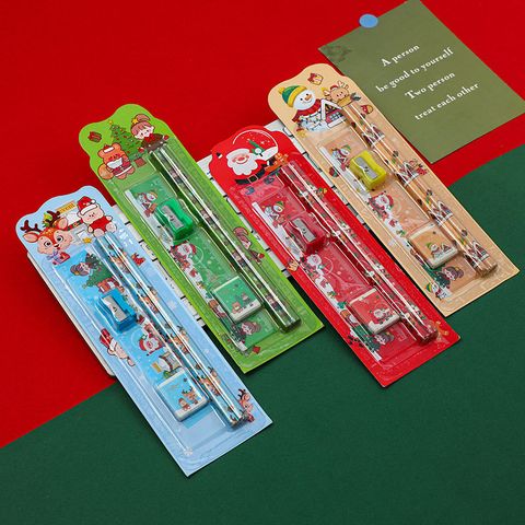 Weihnachts Stift Fünfteiliges Kinder Gemälde Fünf-in-eins-radiergummi-bleistift-schreibwaren Set Preis Weihnachts Geschenk