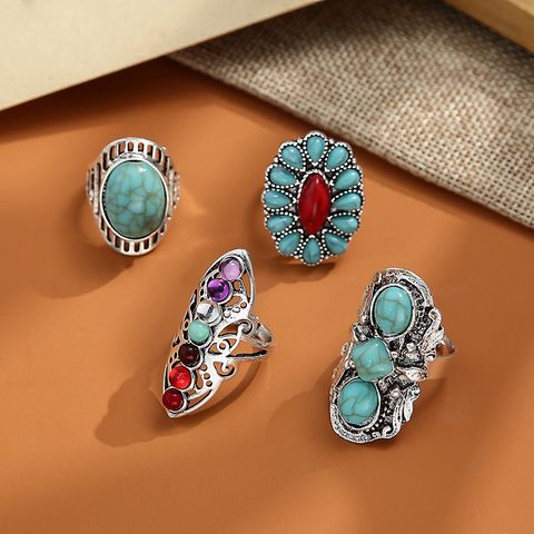 Ethnic Style Geometric Alloy Plating Inlay Artificial Gemstones Women's Rings
