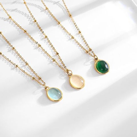Casual Simple Style Oval Titanium Steel Plating Inlay Opal Pendant Necklace