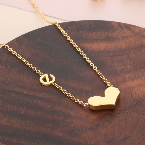 Stainless Steel 18K Gold Plated Cute Plating Heart Shape Pendant Necklace