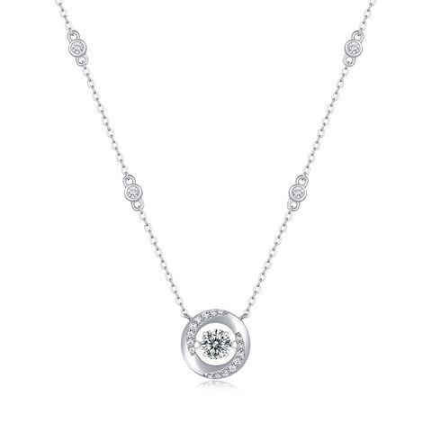 Lady Round Sterling Silver Inlay Moissanite Pendant Necklace