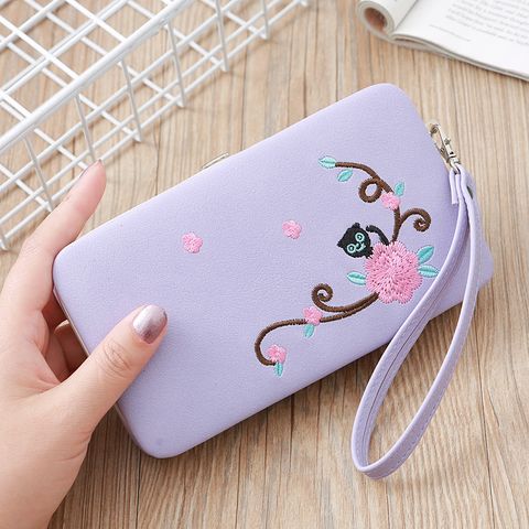 Women's Solid Color Pu Leather Magnetic Buckle Wallets