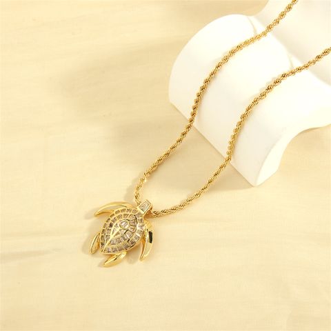 Simple Style Tortoise Copper 18k Gold Plated Zircon Pendant Necklace In Bulk