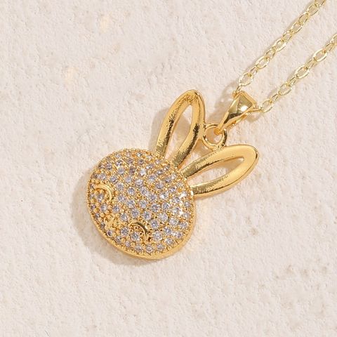 Cute Pastoral Simple Style Rabbit Copper 14k Gold Plated White Gold Plated Zircon Pendant Necklace In Bulk