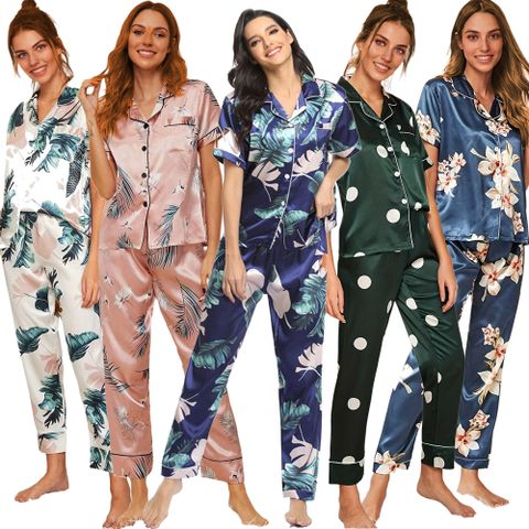 Women's Casual Leaves Flower Imitated Silk Polyester Pants Sets