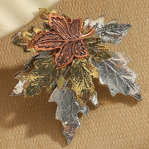 Wholesale Jewelry Elegant Vintage Style Maple Leaf Alloy Acrylic Inlay Brooches Necklace