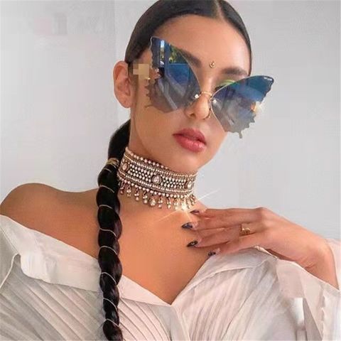 Streetwear Solid Color Pc Butterfly Frame Frameless Women's Sunglasses