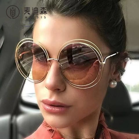 Sweet Solid Color Ac Round Frame Full Frame Women's Sunglasses