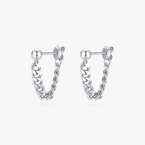 1 Pair Simple Style Chain Plating Sterling Silver Rhodium Plated Ear Studs