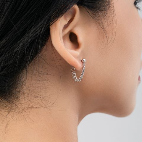 1 Pair Simple Style Chain Plating Sterling Silver Rhodium Plated Ear Studs