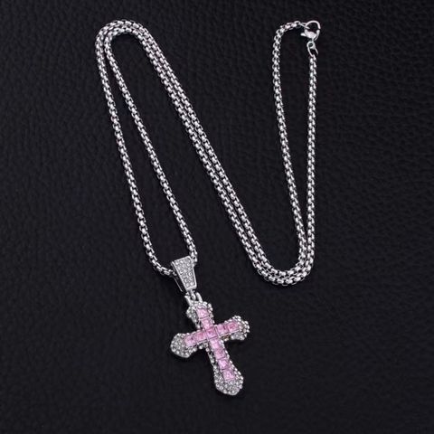 Streetwear Cross Stainless Steel Alloy Plating Inlay Zircon Silver Plated Unisex Pendant Necklace Sweater Chain