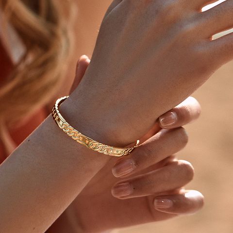 Simple Style Solid Color Gold Plated Metal Wholesale Bangle