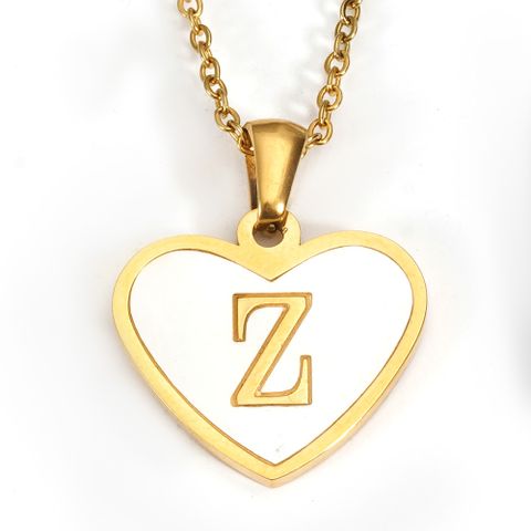 Ig Style Letter Heart Shape Stainless Steel Plating Inlay Shell 18k Gold Plated Pendant Necklace