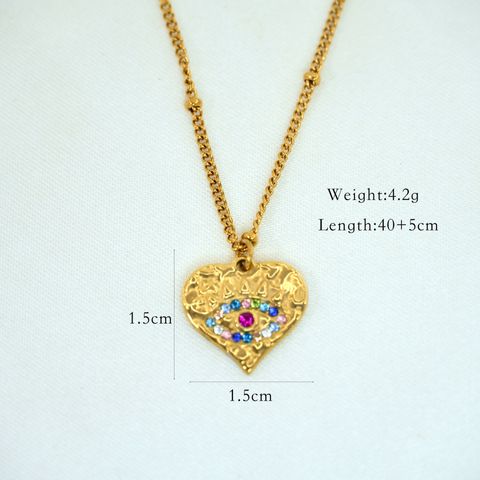 Retro Devil's Eye Moon Heart Shape Titanium Steel Plating Inlay Zircon 14k Gold Plated Pendant Necklace