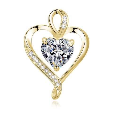 Simple Style Heart Shape Sterling Silver Inlay Zircon Charms Pendant Necklace