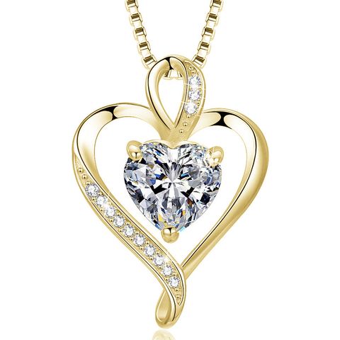 Simple Style Heart Shape Sterling Silver Inlay Zircon Charms Pendant Necklace