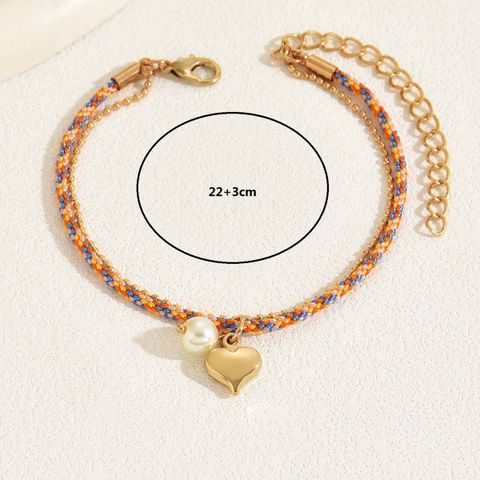 Elegant Vacation Heart Shape 201 Stainless Steel Artificial Pearl Layered Plating 18K Gold Plated Women's Anklet