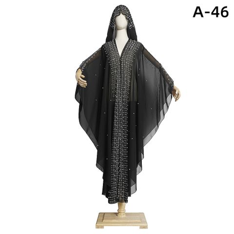 Women's Swing Dress Ethnic Style Hooded Beaded Embroidery Diamond Long Sleeve Solid Color Maxi Long Dress Travel