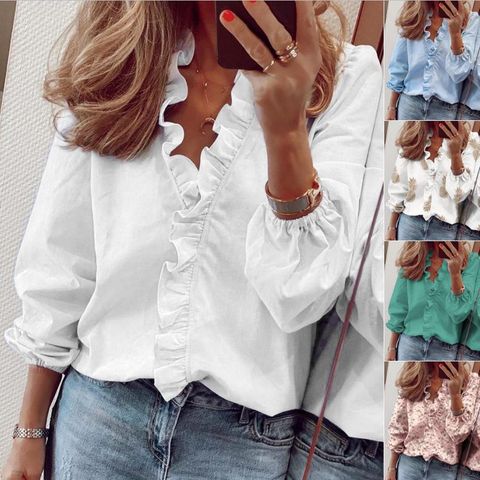 Women's Blouse Blouses Printing Ruffles Casual Printing Solid Color