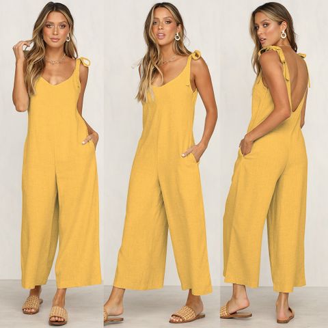 Women's Daily Street Casual Solid Color Ankle-length Jumpsuits