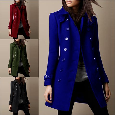 Women's Casual Solid Color Double Breasted Coat Woolen Coat