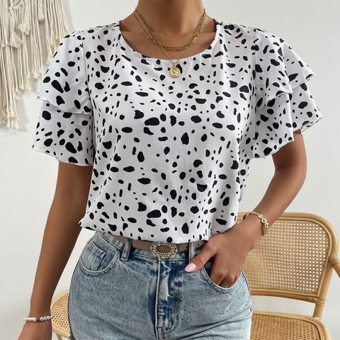 Women's Blouse Short Sleeve Blouses Printing Casual Polka Dots