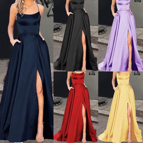 Strap Dress Party & Event Dresses Sexy Sleeveless Solid Color Maxi Long Dress Wedding Banquet