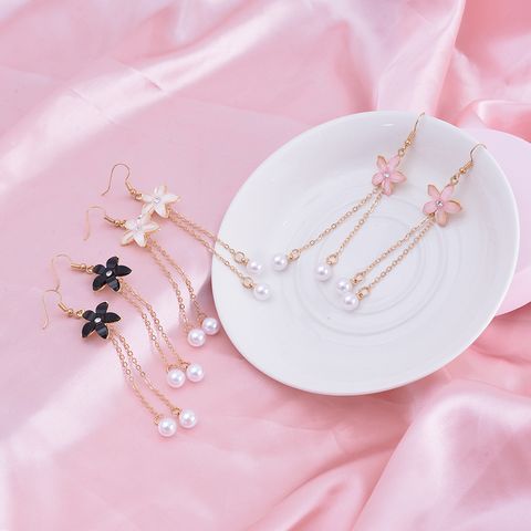 1 Pair Elegant Sweet Artistic Flower Chain Tassel Alloy Drop Earrings