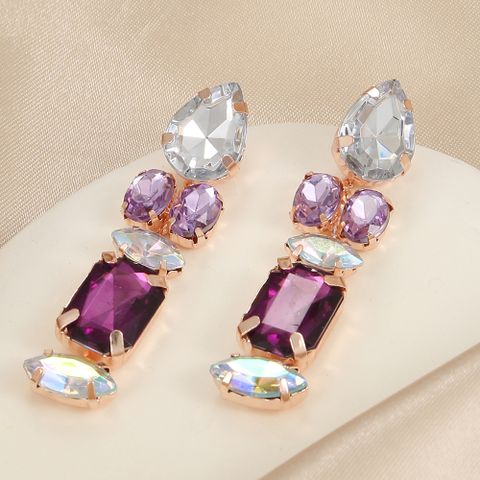 1 Pair Vintage Style Shiny Irregular Plating Inlay Alloy Acrylic Artificial Gemstones Gold Plated Drop Earrings