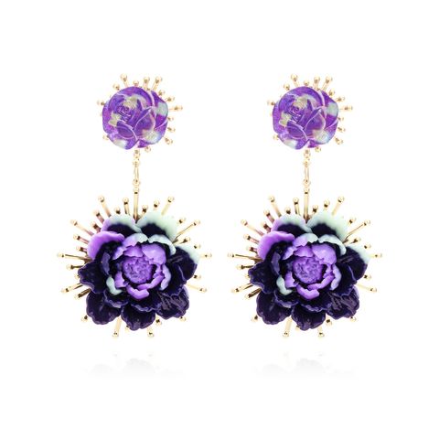1 Pair Lady Flower Resin Metal Drop Earrings