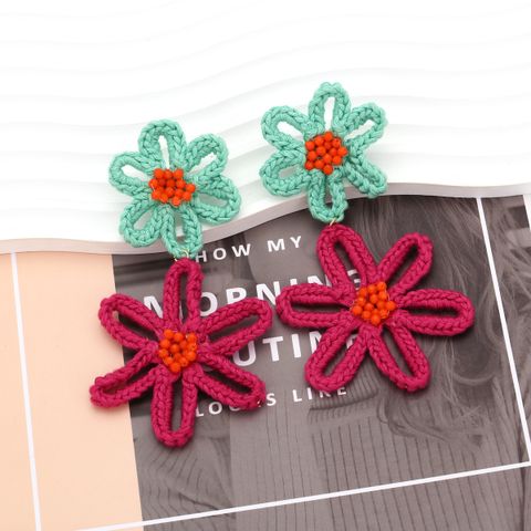 1 Pair Classic Style Flower Yarn Beads Drop Earrings