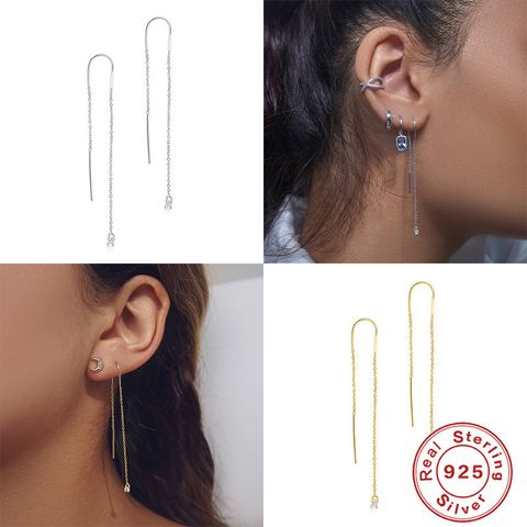 1 Pair Basic Solid Color Plating Inlay Sterling Silver Zircon Ear Line