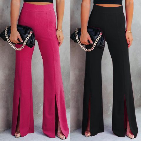 Women's Daily Casual Solid Color Full Length Slit Flared Pants
