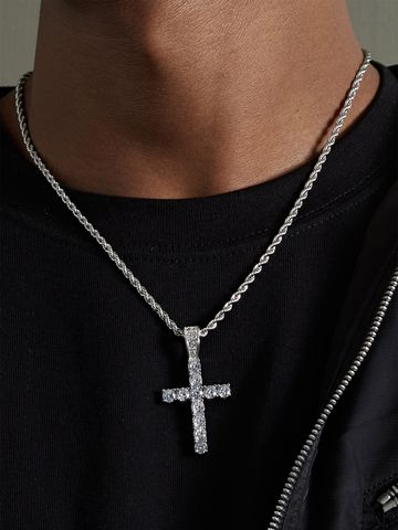 Casual Hip-Hop Cross Copper Inlay Zircon Men'S Pendant Necklace
