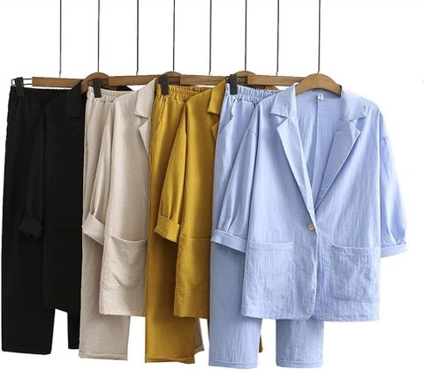 Casual Color Sólido Conjuntos De Pantalones Algodón Y Lino Bolsillo Conjuntos De Pantalones Conjuntos De Dos Piezas