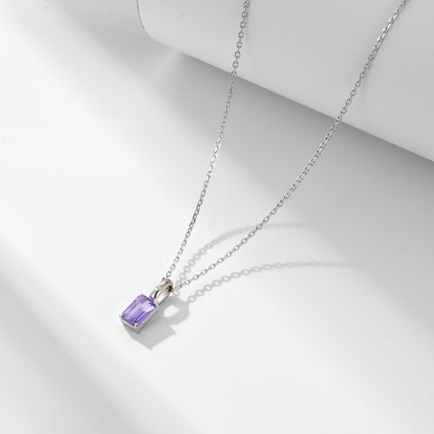 Simple Style Rectangle Sterling Silver Inlay Crystal Pendant Necklace
