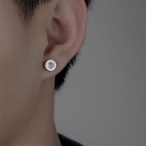 1 Piece Casual Hip-hop Round Solid Color Inlay Stainless Steel Diamond Ear Studs