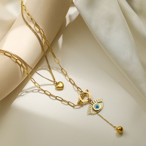 Wholesale Retro Streetwear Devil'S Eye Heart Shape 304 Stainless Steel Plating 18K Gold Plated Layered Necklaces