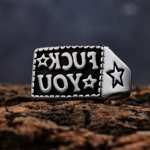 Punk Letter Star 304 Stainless Steel Men'S Wide Band Rings