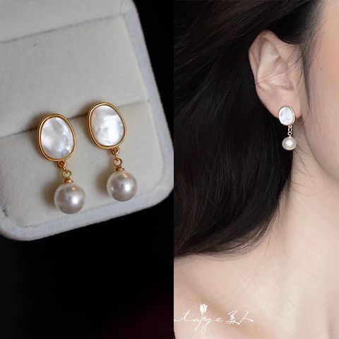Retro Heart Shape Alloy Inlay Artificial Gemstones Pearl Women's Earrings 1 Pair